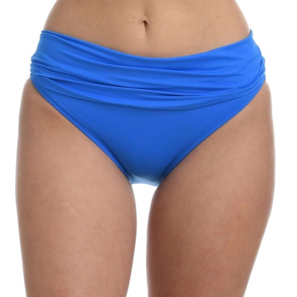 NWT LA BLANCA Capri Blue Island Goddess Shirred Band Hipster Swimsuit Bottom - Picture 1 of 8